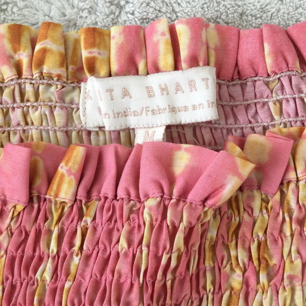 Anthropologie Kavita Bhartia Smocked Tie Dye Cropped Blouse Medium NWT